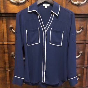 Navy shirt with white piping